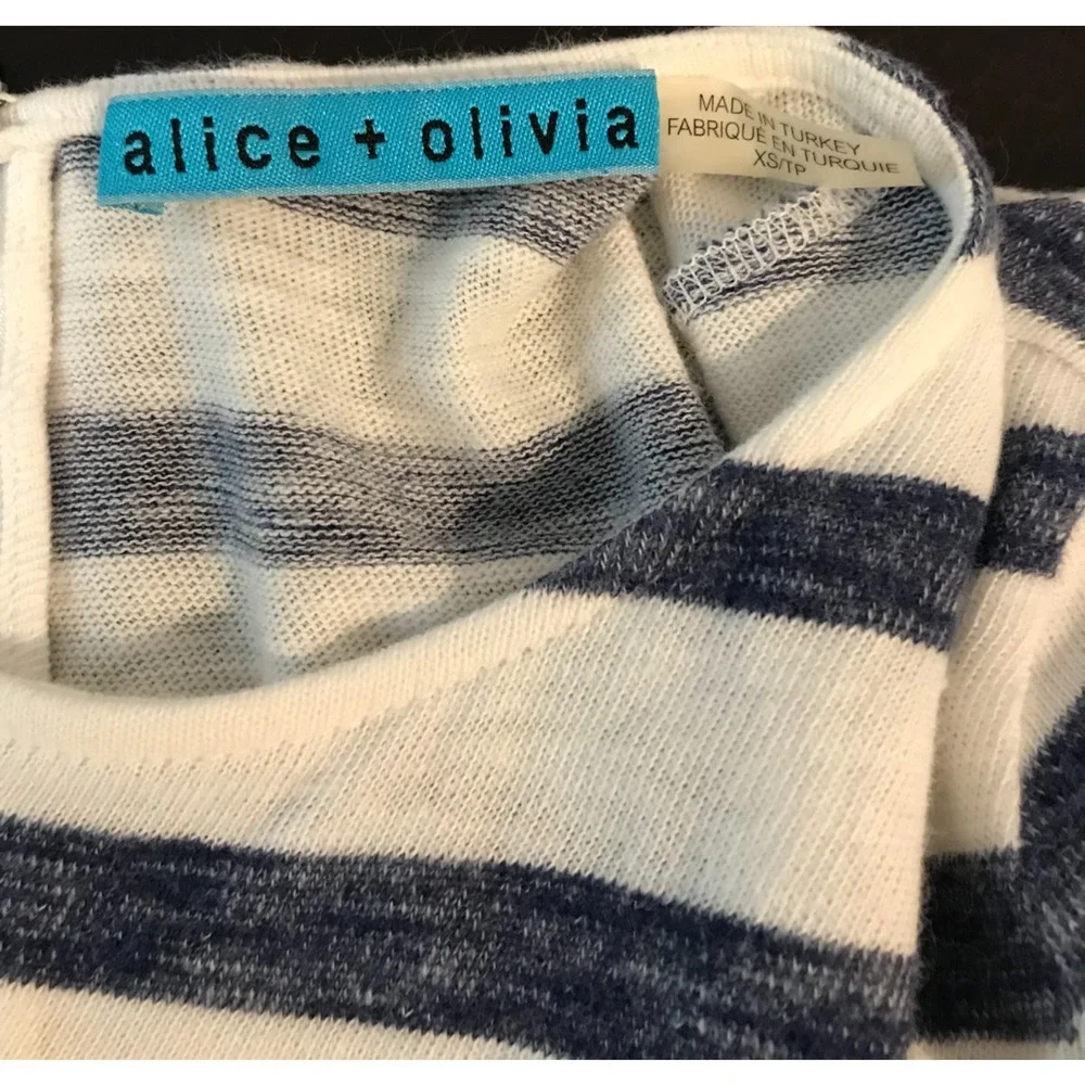 Alice + Olivia Blue White Striped Mini Dress Rolled Sleeve Cotton XS - Picture 9 of 9